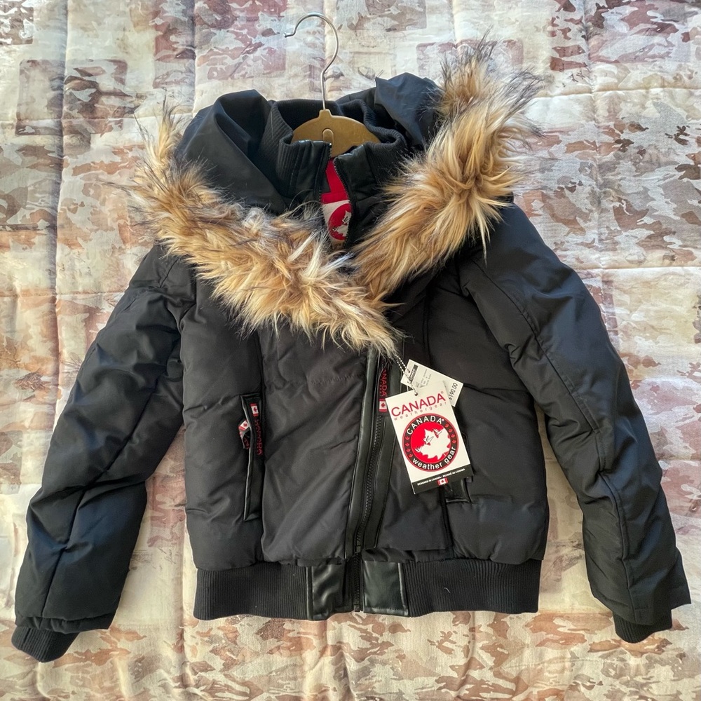 Canada Weather Gear Black with Faux Fur-Trim Bomber Jacket.  Brand New w/ Tags.